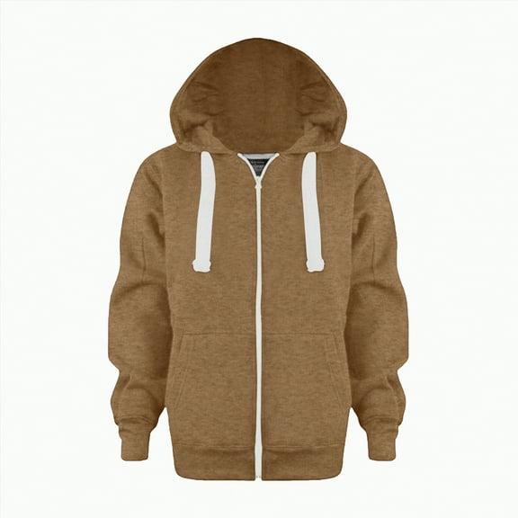 UAYOTSE Sweatshirt Color Solid Zip Jackets Long Hoodie Top Boys Sleeve Up Girls Kids Boys Coat Jacket(Khaki&3,13-14 Years)