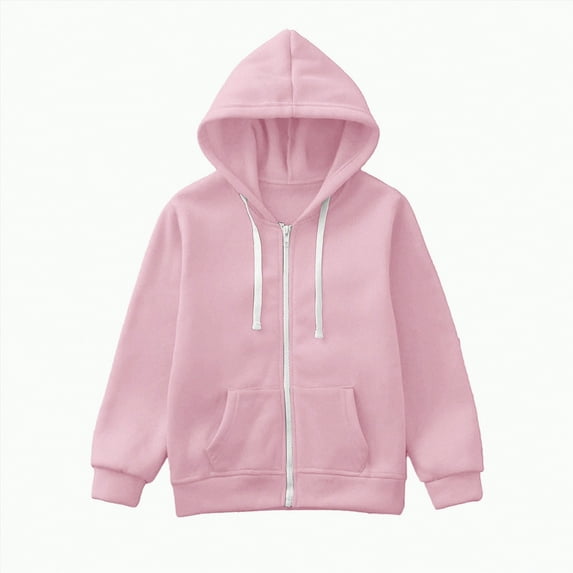 UAYOTSE Sweatshirt Color Solid Zip Jackets Long Hoodie Top Boys Sleeve Up Girls Kids Boys Coat&jacket(Pink&3,6-7 Years)