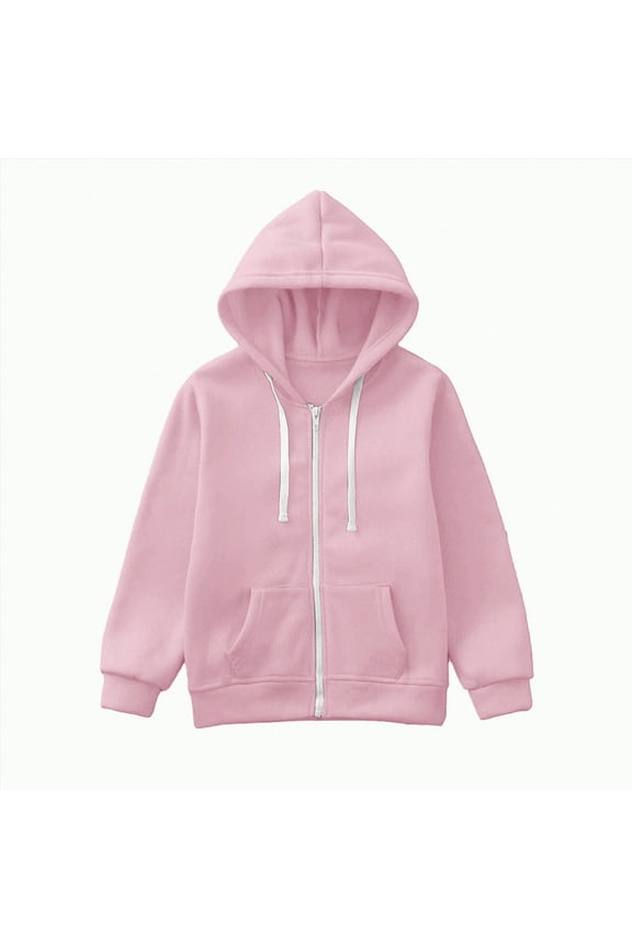 Sweatshirt Color Solid Zip Jackets Long Hoodie Top Boys Sleeve Up Girls Kids Boys Coat&jacket(Pink##e,6-7 Years)