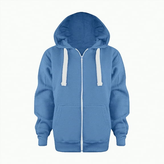UAYOTSE Sweatshirt Color Solid Zip Jackets Long Hoodie Top Sleeve Up Girls Kids Boys Coat&jacket(Style1-Blue,11-12 Years)