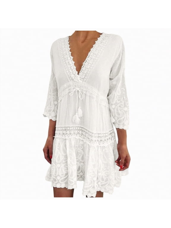 Swimsuit Coverup for Women Lace Stitching Bathing Suit Cover Ups Plus Size Beach Coverup,Sizes M
