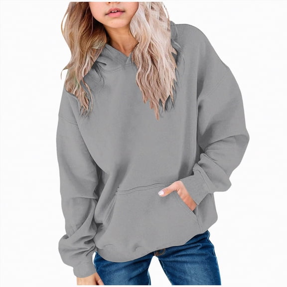 UAYOTSE Teen Girls Cute Trendy Youth Long Sleeve Oversized Hooded Sweatshirts Tween Tops Winter Preppy Clothes(Grey&6,7-8 Years)