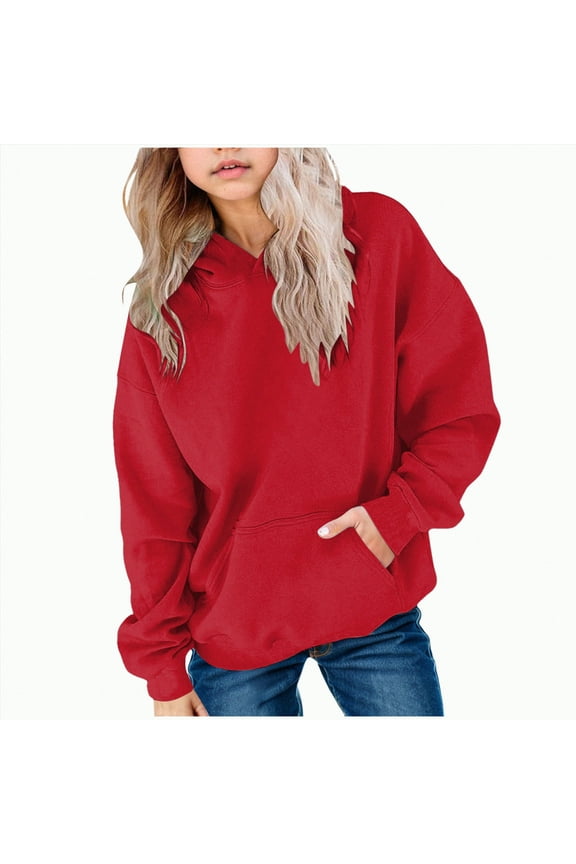 Teen Girls Cute Trendy Youth Long Sleeve Oversized Hooded Sweatshirts Tween Tops Winter Preppy Clothes(Style10-Red,11-12 Years)
