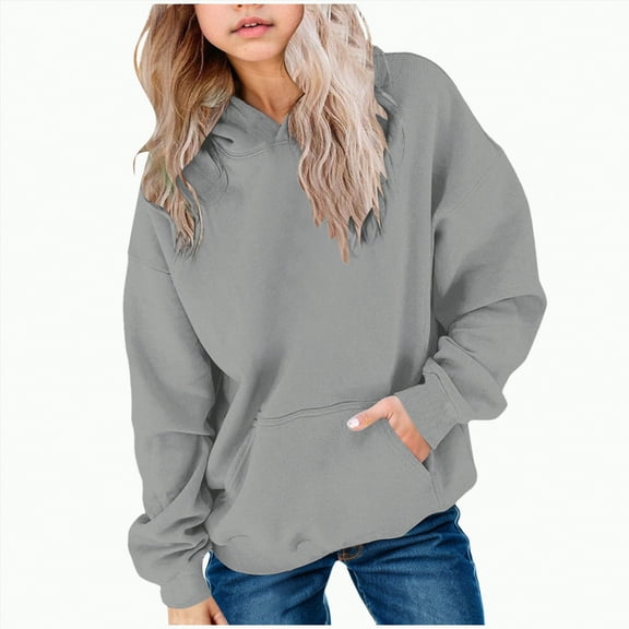 UAYOTSE Teen Girls Cute Trendy Youth Long Sleeve Oversized Hooded Sweatshirts Tween Tops Winter Preppy Clothes(Style6-Grey,13-14 Years)