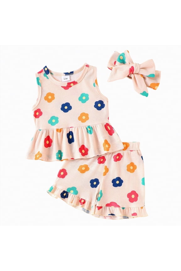 Toddler Baby 6M 1T 2T 3T Girl Outfits Floral Summer Clothes Infant Spring Sleeve Shirt Tops Cute School Wear Shorts Set,Sizes 12-18 Months