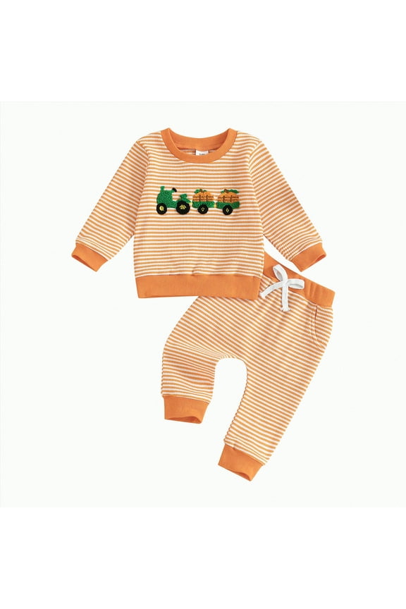 Toddler Baby Boy Clothes Fall Winter Sweatshirts Long Sleeve Tops Pant 2Pc Sets Toddler Outfit For Boys(18-24 Months,B159-Orange)