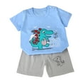 thumbnail image 1 of UAYOTSE Toddler Baby Boy Clothes Set Outfits Solid Short Sleeve Pocket Tops with Dinosaur Print Shorts 2PCS baby boy shorts 12 18 months summer(5-6 Years,Light Blue), 1 of 3
