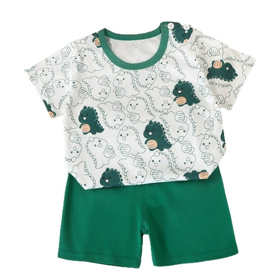 UAYOTSE Toddler Baby Boy Clothes Set Outfits Solid Short Sleeve Pocket Tops with Dinosaur Print Shorts 2PCS boys clothing 24 months to 2t(3-4 Years,Dark Green)