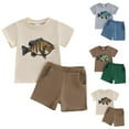 thumbnail image 1 of UAYOTSE Toddler Baby Boy Clothes Summer Fish Print Short Sleeve T Shirt Pockets Shorts Set 2 Piece Casual Outfits little boys shirt and short sets(3-6 Months,Green), 1 of 7