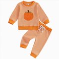 thumbnail image 1 of UAYOTSE Toddler Baby Boy Halloween Outfit Long Sleeve Pumpkin Tractor Embroidered Knit Sweatshirt and Pants Set,Sizes 6-12 Months, 1 of 7