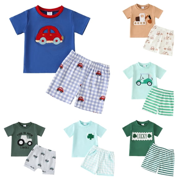 UAYOTSE Toddler Baby Boy Outfit Cart Hole Shirt Shorts Set Summer Vocation Clothes kids clothes under $5.00(18-24 Months,Green)
