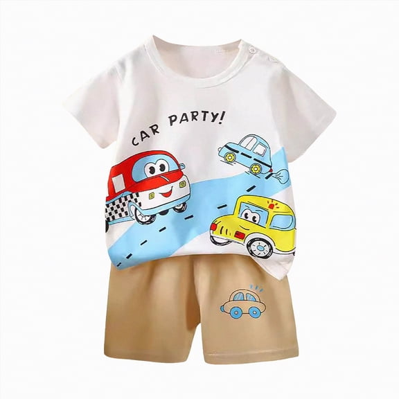 UAYOTSE Toddler Baby Boy Spring Summer Clothes Short Sleeve T-Shirt with Elastic Waist Pants Set Outfit,Sizes 12-18 Months