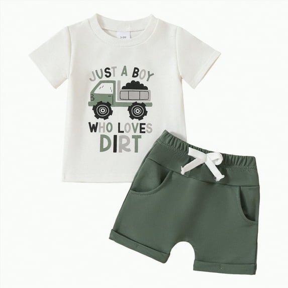 UAYOTSE Toddler Baby Boy Summer Clothes Funny Letter T Shirt Elastic Waist Pockets Shorts Set 2 Piece Outfit,Sizes 3-6 Months