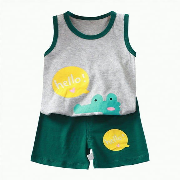 UAYOTSE Toddler Baby Boy Summer Clothes Letter Print Sleeveless Short Sleeve Shirt Tops and Shorts Set Summer Outfit 2Pcs,Sizes 3-6 Months