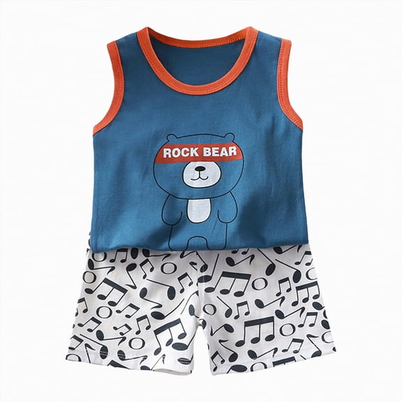UAYOTSE Toddler Baby Boy Summer Clothes Letter Print Sleeveless Short Sleeve Shirt Tops and Shorts Set Summer Outfit 2Pcs,Sizes 3-6 Months