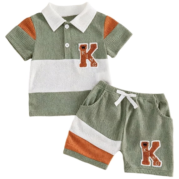 UAYOTSE Toddler Baby Boy Summer Clothes Short Sleeve Color Block T Shirt Shorts Set Soft Outfits,Sizes 12-18 Months