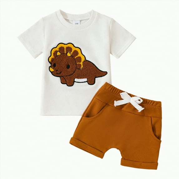 UAYOTSE Toddler Baby Boy Summer Outfit Embroidered Short Sleeve T Shirt Tops Pockets Shorts Knit Clothes Set,Sizes 18-24 Months