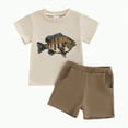 thumbnail image 1 of UAYOTSE Toddler Baby Boy Summer Outfit Set Dinosaur Print Short Sleeve Patchwork T - shirt Tops Pocket Elastic Waist Shorts toddler western skirt outfit(18-24 Months,Khaki), 1 of 7