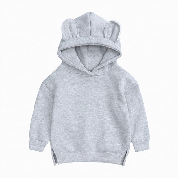 UAYOTSE Toddler Baby Boys Girls Cute Ear Solid Hoodie Sweatshirt Top(Style4-Grey,12-24 Months)