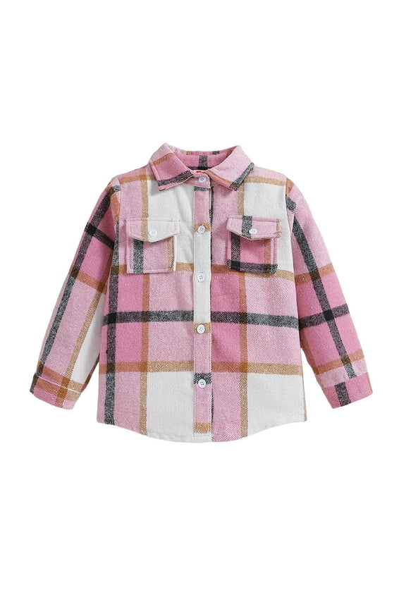 Toddler Baby Boys Girls Outfits Plaid Flannel Long Sleeve Shirts Button up T-Shirt Tops(6-12 Months,T14-Pink)