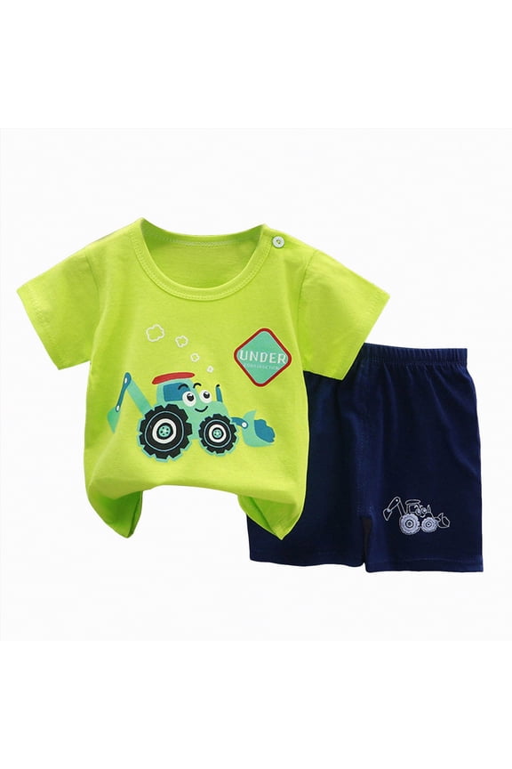 Toddler Baby Boys Summer Outfits Short Sleeve Cartoon Print T-Shirt Tops & Shorts Sets 2Pcs Baby Boys Summer Clothes For 1t 2t 3t 4t 5t 6t,Sizes 2-3 Years