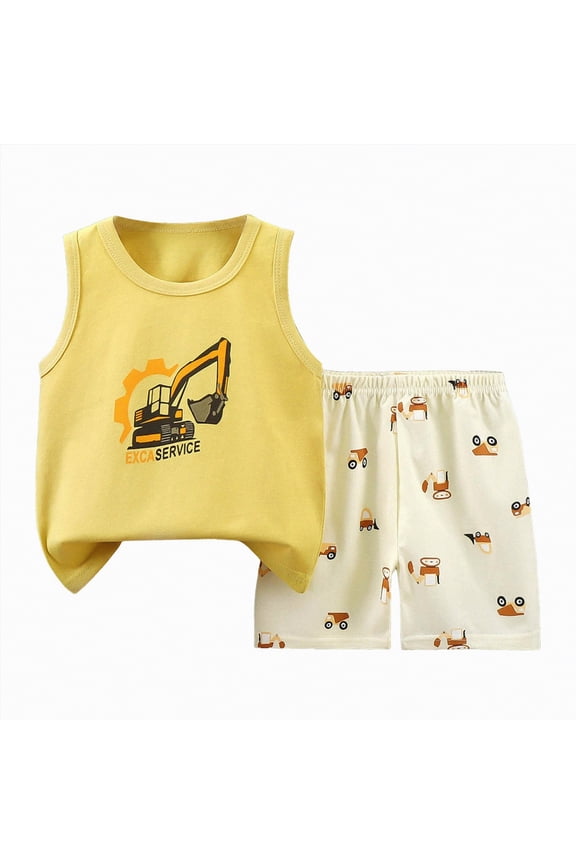 Toddler Baby Boys Summer Outfits Short Sleeve Cartoon Print T-Shirt Tops & Shorts Sets 2Pcs Baby Boys Summer Clothes For 1t 2t 3t 4t 5t 6t,Sizes 3-4 Years