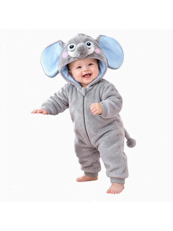 Toddler Baby Elephant Costume Fall Winter Clothes Outfits 1 Piece Hooded Fleece Jumpsuit with Tail Photo Prop Clothing Set