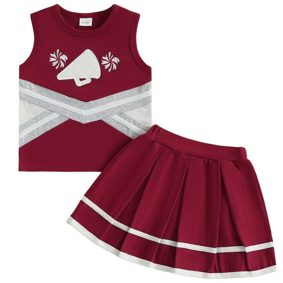 UAYOTSE Toddler Baby Girl Cheerleader Outfit Shirt Tops Skirt Set Cheer Outfit Halloween Cheerleading Clothes(18-24 Months,I161-)