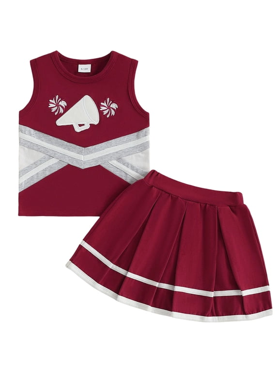 Toddler Baby Girl Cheerleader Outfit Shirt Tops Skirt Set Cheer Outfit Halloween Cheerleading Clothes(3-4 Years,I256-)