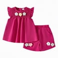thumbnail image 1 of UAYOTSE Toddler Baby Girl Summer Clothes 3D Flower Ruffle Sleeveless Smocked Tunic Top Shorts Set Cotton Linen Outfit 2Pcs,Sizes 6-12 Months, 1 of 5