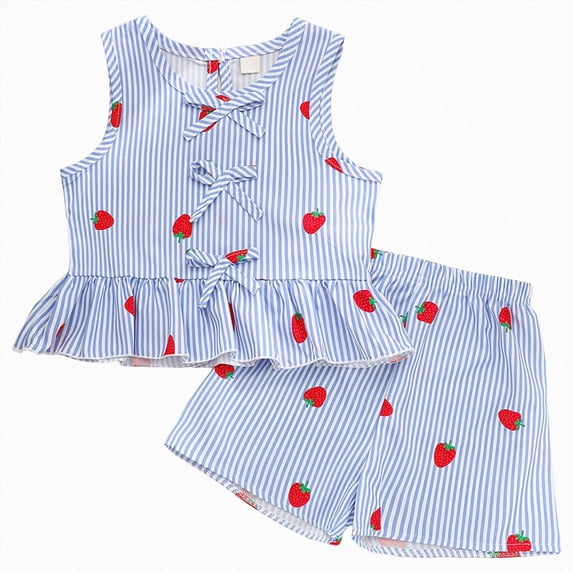 UAYOTSE Toddler Baby Girl Summer Clothes Cotton Ruffled Sleeve Shirt Tops and Shorts Set Outfits 12Months 4T,Sizes 3-4 Years