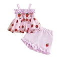 thumbnail image 1 of UAYOTSE Toddler Baby Girl Summer Outfit Strawberry Bow Embroidered Straps Girls Tops and Shorts,Sizes 3-4 Years, 1 of 4