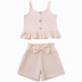 thumbnail image 1 of UAYOTSE Toddler Baby Girl T Shirt Shorts Set Bow Sleeveless Slip Ruffle Tops Matching Outfit Spring Summer Clothes,Sizes 2-3 Years, 1 of 5