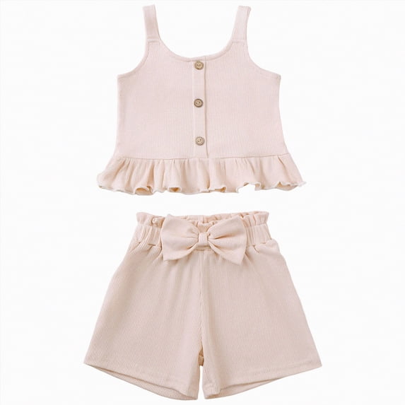 UAYOTSE Toddler Baby Girl T Shirt Shorts Set Bow Sleeveless Slip Ruffle Tops Matching Outfit Spring Summer Clothes,Sizes 2-3 Years