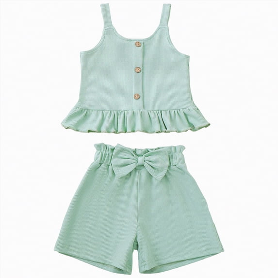 UAYOTSE Toddler Baby Girl T Shirt Shorts Set Bow Sleeveless Slip Ruffle Tops Matching Outfit Spring Summer Clothes,Sizes 3-4 Years
