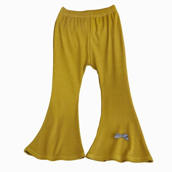 UAYOTSE Toddler Baby Girls Pants Solid Ribbed Ruffle Leggings Bell Bottoms,Sizes 3-4 Years