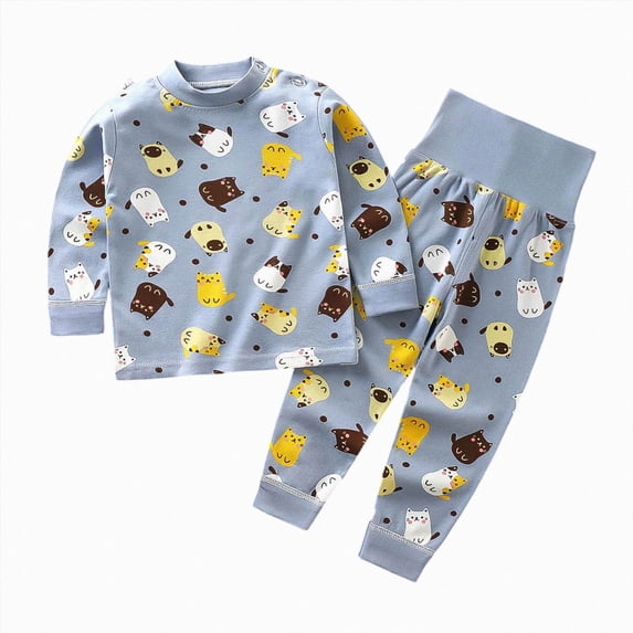 UAYOTSE Toddler Baby High Waist Cotton Loungewear Set All‑Over Cute Print for Little Boys Girls Sleepers Size 2-3 Years