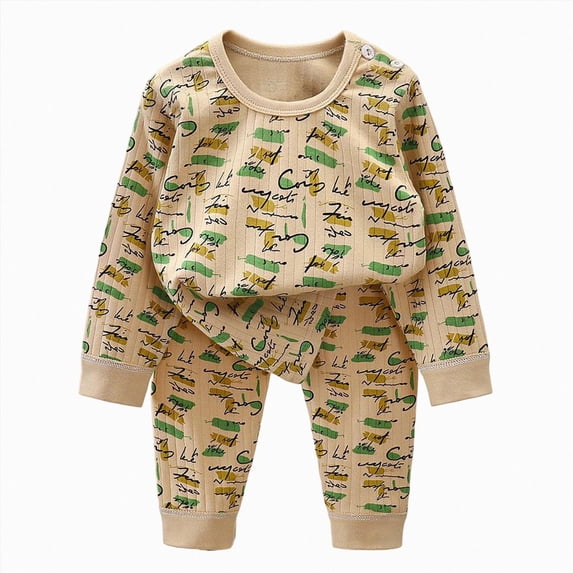 UAYOTSE Toddler Baby Scribble Script Graphic Long Sleeve Top Pants Set Breathable Knit Sleepwear Outfit for Little Boys Size 4-5 Years