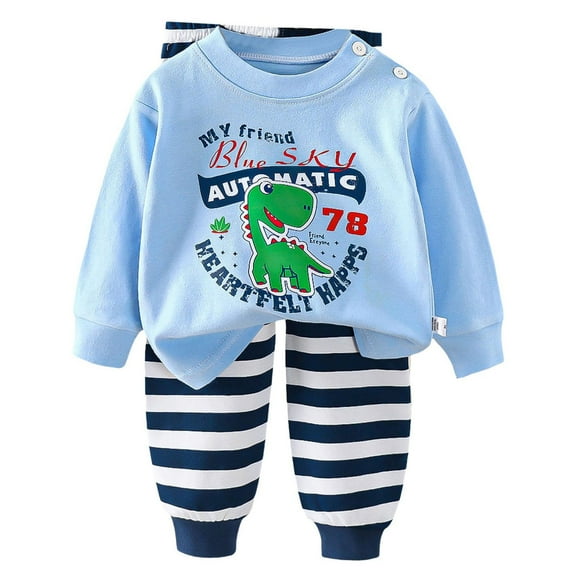 UAYOTSE Toddler Boy Fall Clothes 2T 3T 4T 5T Outfits Winter Long Sleeve Knitted Cotton Tops Pants Sets Contrast Color(2-3 Years,F746-Light Blue)