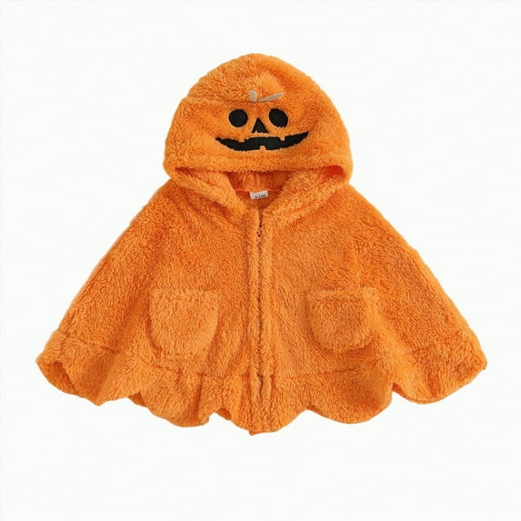 UAYOTSE Toddler Boy Girl Halloween Cape Fleece Hooded Cloak Baby Hoodie Coat Jacket Kids Warm Shawl Poncho(3-4 Years,S1-Orange)