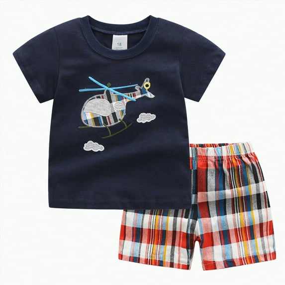 UAYOTSE Toddler Boy Summer Clothes Outfits Kids Cotton Short Sleeve Shirt Shorts Set 2 7 Years,Sizes 3-4 Years
