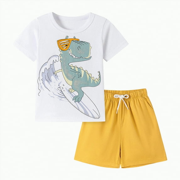 UAYOTSE Toddler Boy Summer Clothes Outfits Kids Cotton Short Sleeve Shirt Shorts Set 2 7 Years,Sizes 4-5 Years