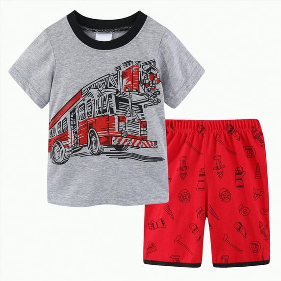 UAYOTSE Toddler Boy Summer Clothes Outfits Kids Cotton Short Sleeve Shirt Shorts Set 2 7 Years,Sizes 5-6 Years
