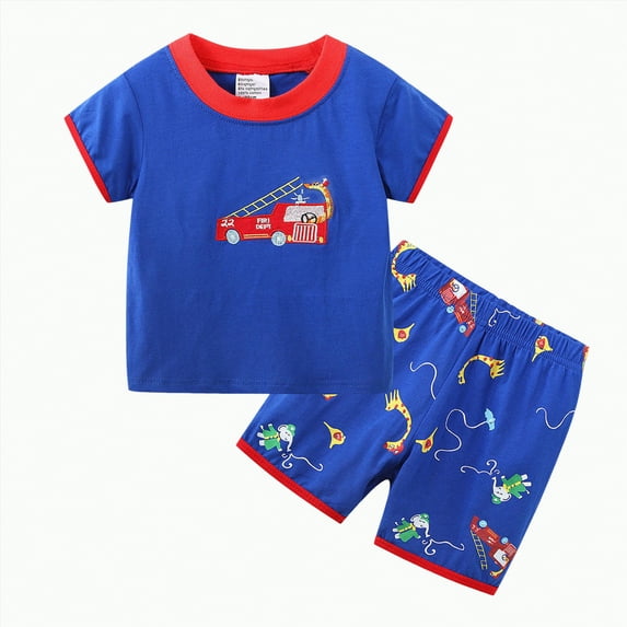 UAYOTSE Toddler Boy Summer Clothes Outfits Kids Cotton Short Sleeve Shirt Shorts Set 2 7 Years,Sizes 5-6 Years