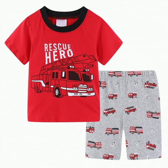 UAYOTSE Toddler Boy Summer Clothes Outfits Kids Cotton Short Sleeve Shirt Shorts Set 2 7 Years,Sizes 6-7 Years