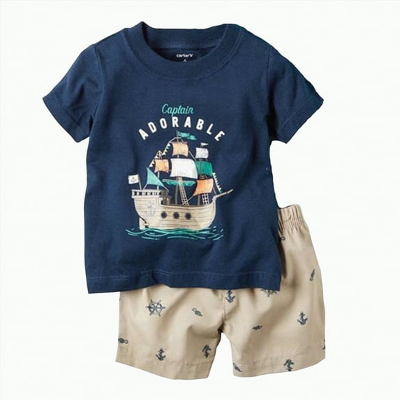 UAYOTSE Toddler Boy Summer Clothes Outfits Kids Cotton Short Sleeve Shirt Shorts Set 2 7 Years,Sizes 7-8 Years