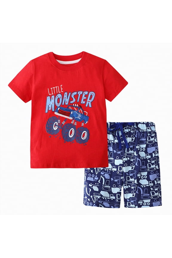 Toddler Boy Summer Clothes Outfits Kids Cotton Short Sleeve Shirt Shorts Set 3 8 Years,Sizes 4-5 Years