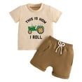thumbnail image 1 of UAYOTSE Toddler Boy Summer Outfits 2T 3T 4T Tracksuit 2-piece Short Sleeve T-shirt & Shorts Clothes Set,2-3 Years Beige, 1 of 9