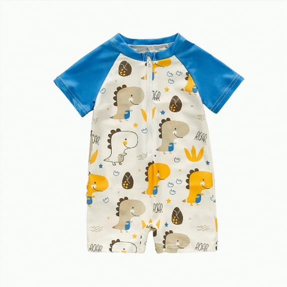 UAYOTSE Toddler Boy Sun Swimsuit Ocean World Animal Print Zipper Short Sleeve Childrens Swimsuit,Sizes 6-12 Months