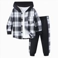 thumbnail image 1 of UAYOTSE Toddler Boys 2-Piece Hooded Plaid Shacket and Jogger Pants Set Button-Up Jacket with Side Stripe Trousers Fall Winter Outfit Size 5 Years, 1 of 9